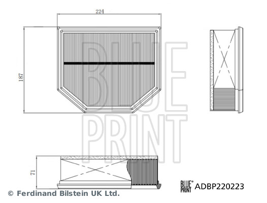 BLUE PRINT Luftfilter adbp220223 Filterindsats length_mm_203|Længde [mm]|225 width_mm_206|Bredde [mm]|187 height_mm_209|Højde [mm]|68 supplementary_ar