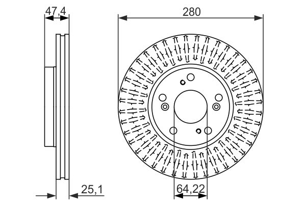 BOSCH Bremsesæt, skivebremser sg0000080s foraksel ventileret 280mm 25mm for HONDA