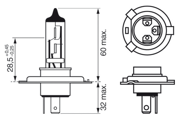 BOSCH Pære, fjernlys 1987301001 H4 for TOYOTA
