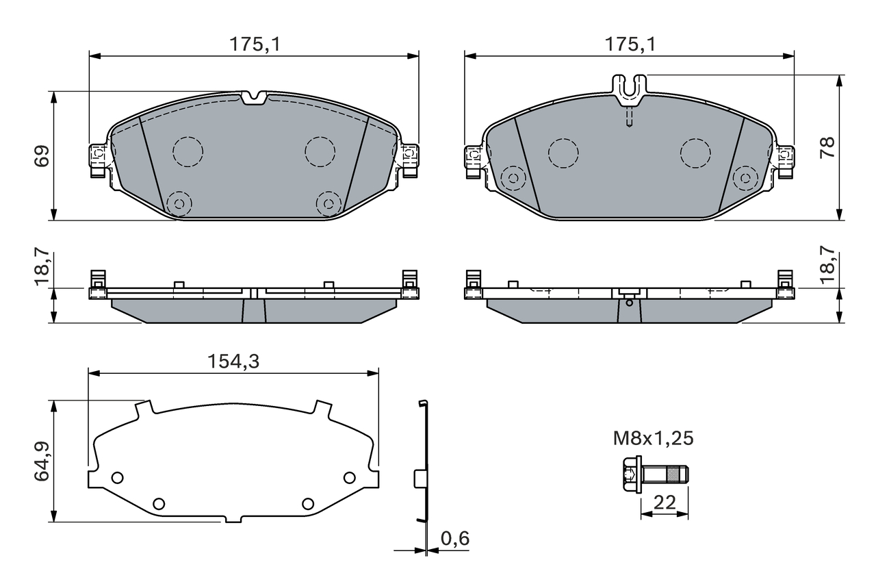 BOSCH Bremseklodser 0986460129 for MERCEDES-BENZ