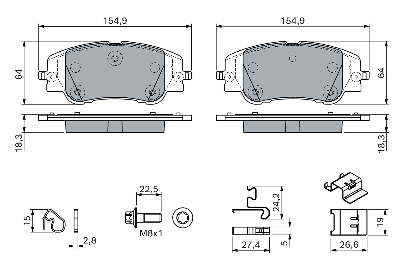 BOSCH Bremseklodser 0986460291 for JEEP FIAT