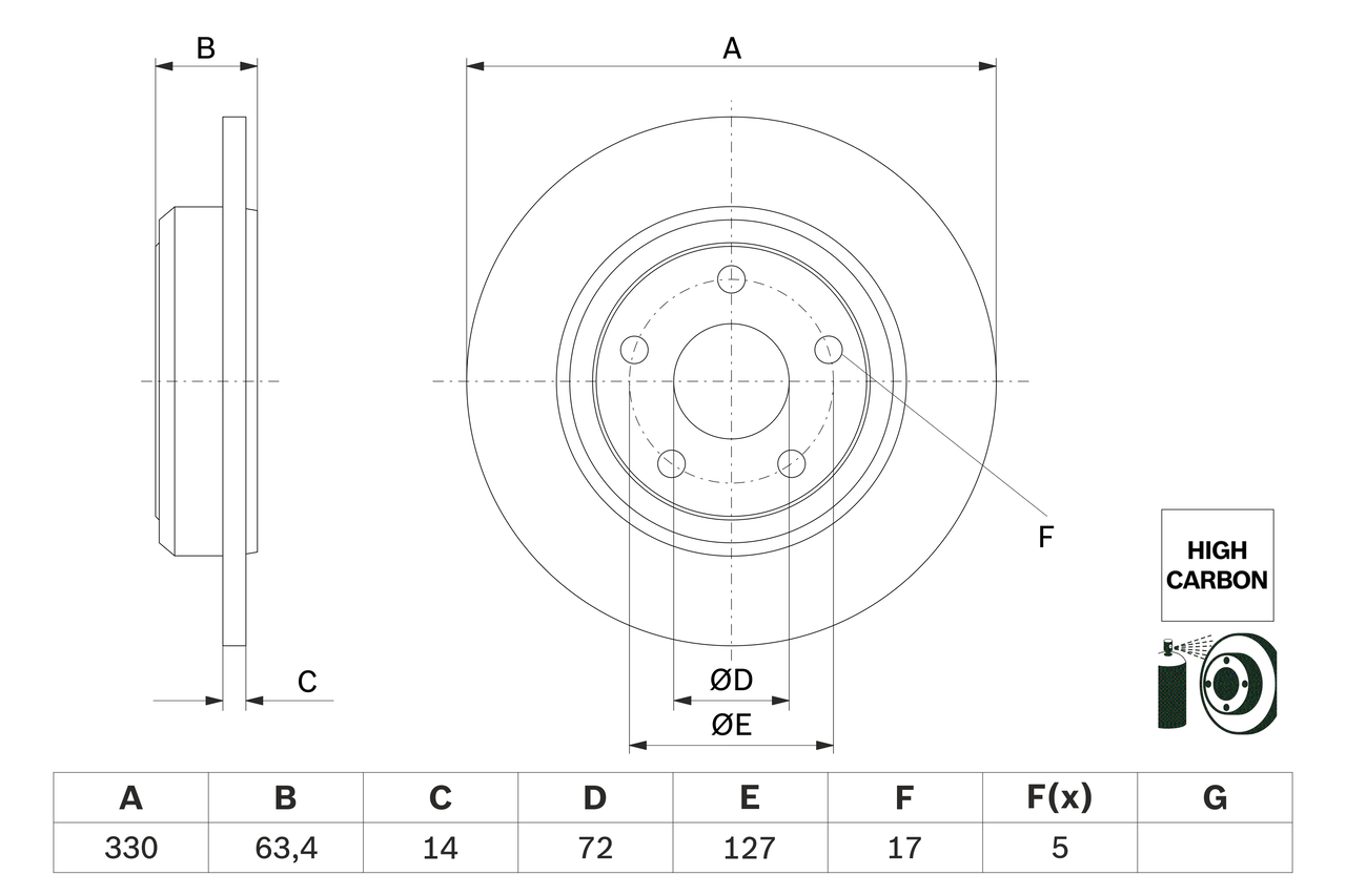 BOSCH Bremseskive 0986479f89 fuld 330mm 14mm for JEEP