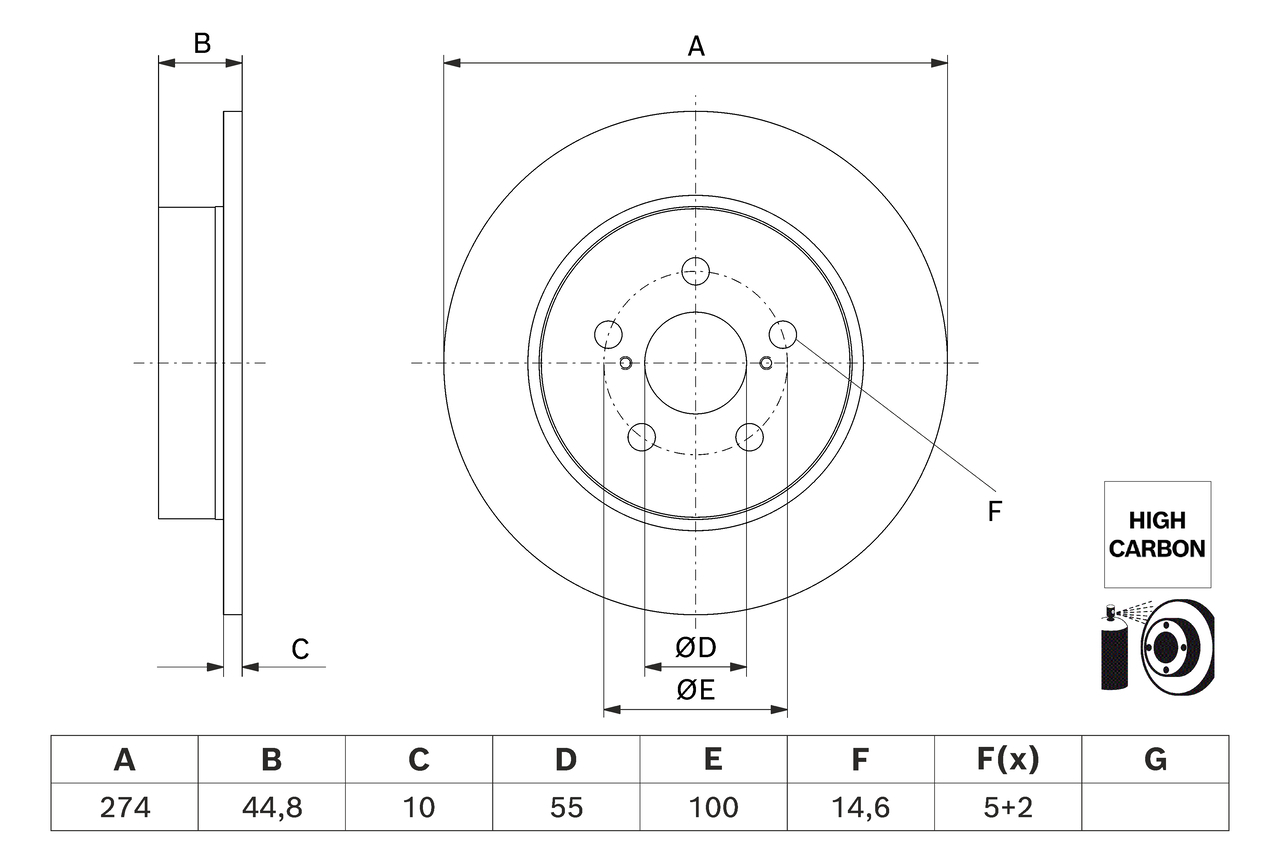BOSCH Bremseskive 0986479h63 fuld 274mm 10mm for TOYOTA
