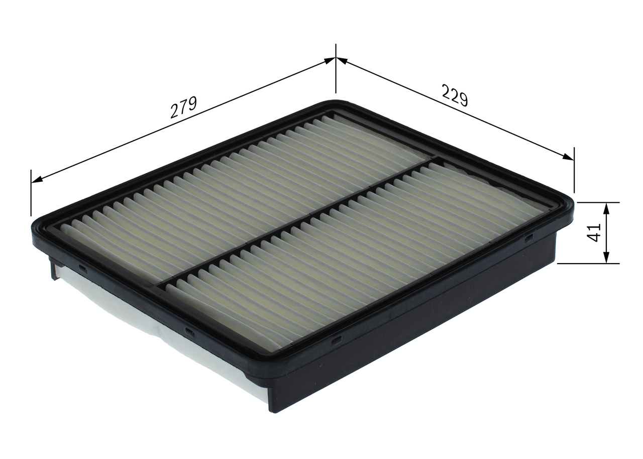 BOSCH Luftfilter f026400116 Filterindsats length_mm_203|Længde [mm]|279 width_mm_206|Bredde [mm]|228,5 height_mm_209|Højde [mm]|41 41mm for AMC KIA
