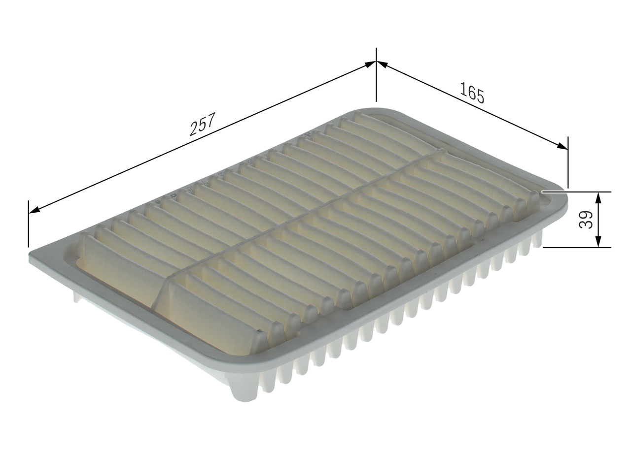 BOSCH Luftfilter f026400659 Filterindsats length_mm_203|Længde [mm]|257 width_mm_206|Bredde [mm]|165 height_mm_209|Højde [mm]|39 39mm for MITSUBISHI
