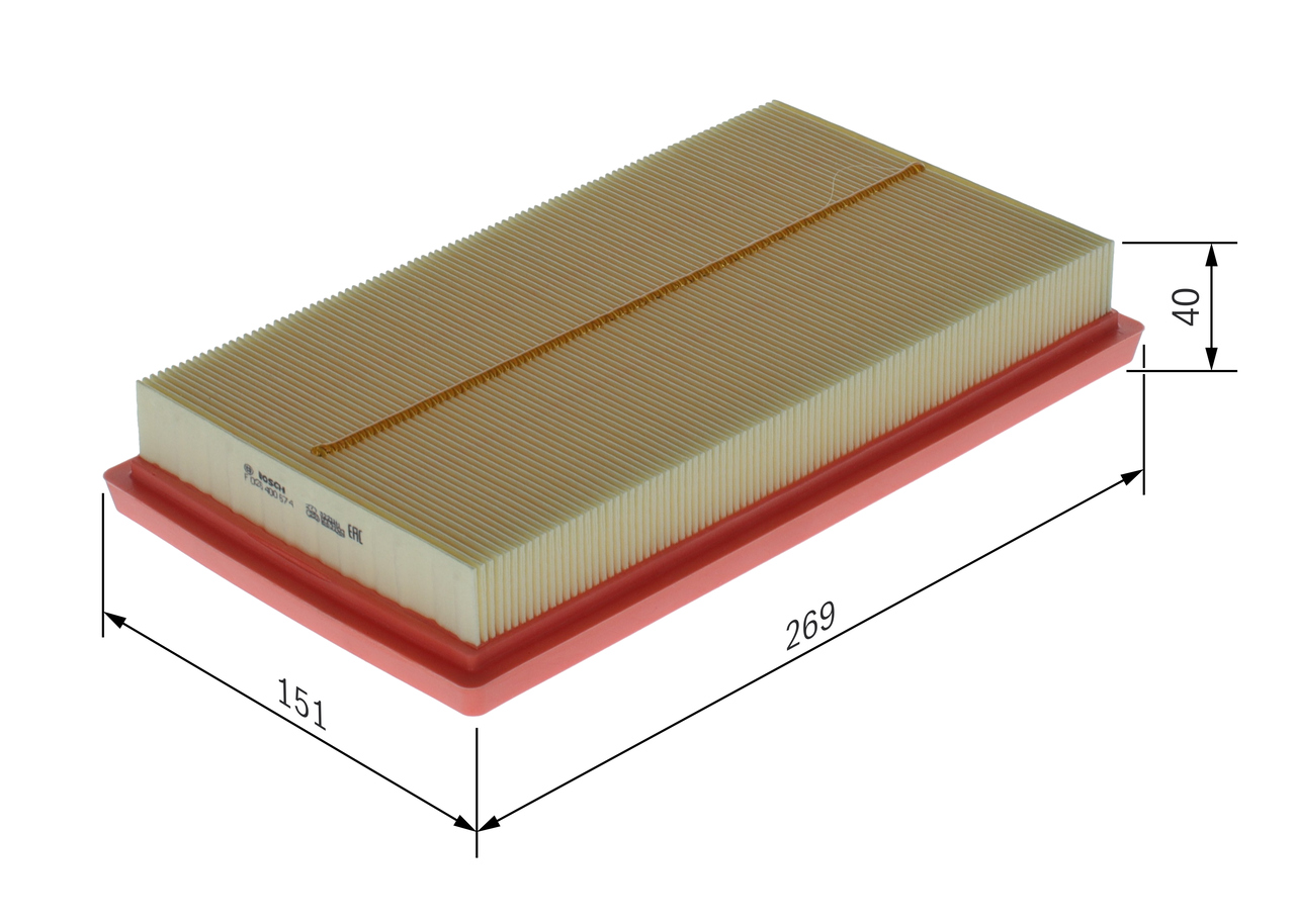 BOSCH Luftfilter f026400674 Filterindsats length_mm_203|Længde [mm]|269 width_mm_206|Bredde [mm]|151 height_mm_209|Højde [mm]|39,5 39,5mm for LEXUS S