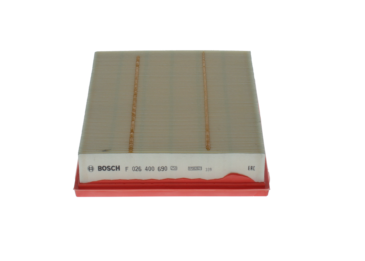 BOSCH Luftfilter F 026 400 690 Filterindsats length_mm_203|Længde [mm]|246 width_mm_206|Bredde [mm]|199 height_mm_209|Højde [mm]|50 50mm for FORD