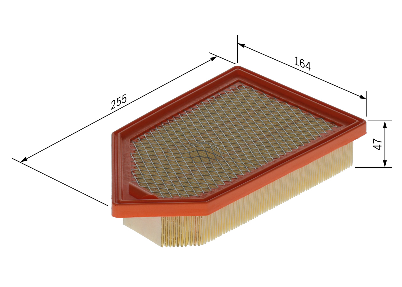 BOSCH Luftfilter f026400724 Filterindsats length_mm_203|Længde [mm]|253 width_mm_206|Bredde [mm]|162 height_mm_209|Højde [mm]|47 47mm for FORD