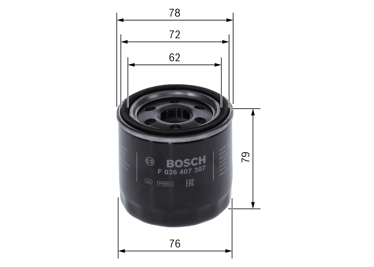 BOSCH Oliefilter f026407307 Påskruet 79mm M 22 x 1,5 for FORD