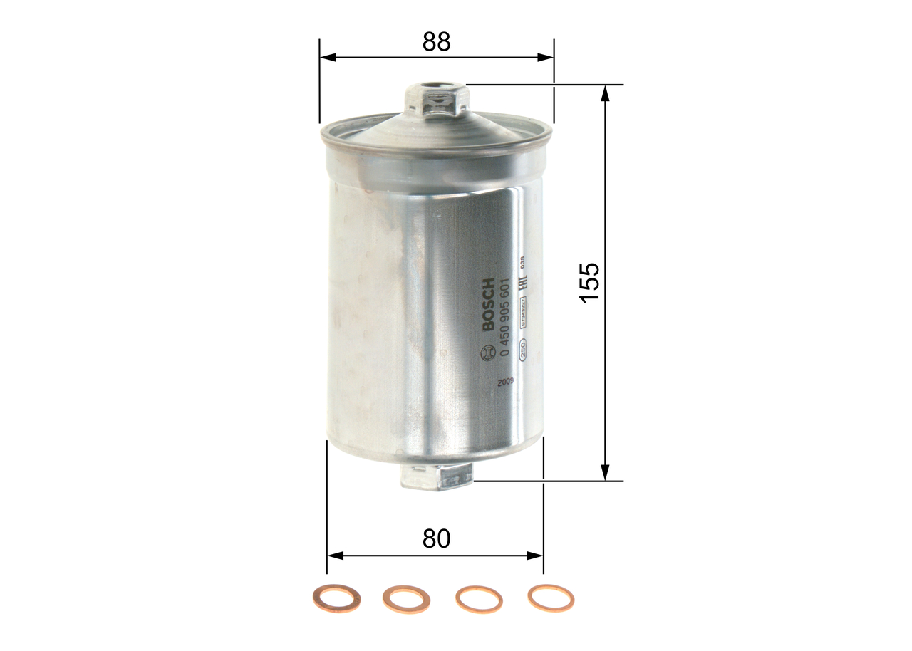 BOSCH Brændstof-filter 0450905601 Lednings 155mm for PEUGEOT VOLVO SAAB GMC VW LANCIA TALBOT AUDI MITSUBISHI OPEL ROLLS-ROYCE