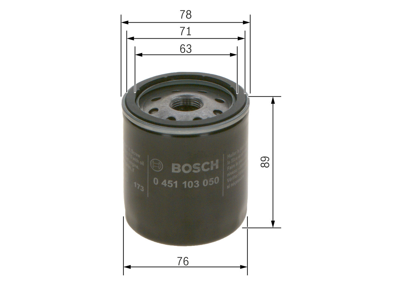BOSCH Oliefilter 0451103050 Påskruet 89mm 3/4 16 UNF-2B for FORD BMW RENAULT
