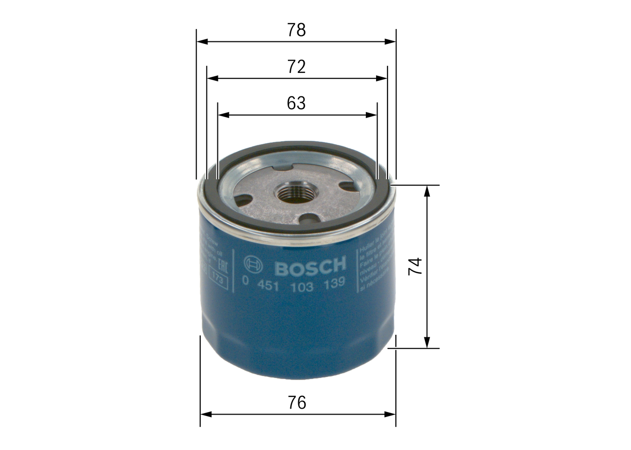 BOSCH Oliefilter 0 451 103 139 Påskruet 80mm M 16 x 1,5 for PEUGEOT CITROËN FORD GMC OPEL TALBOT RENAULT