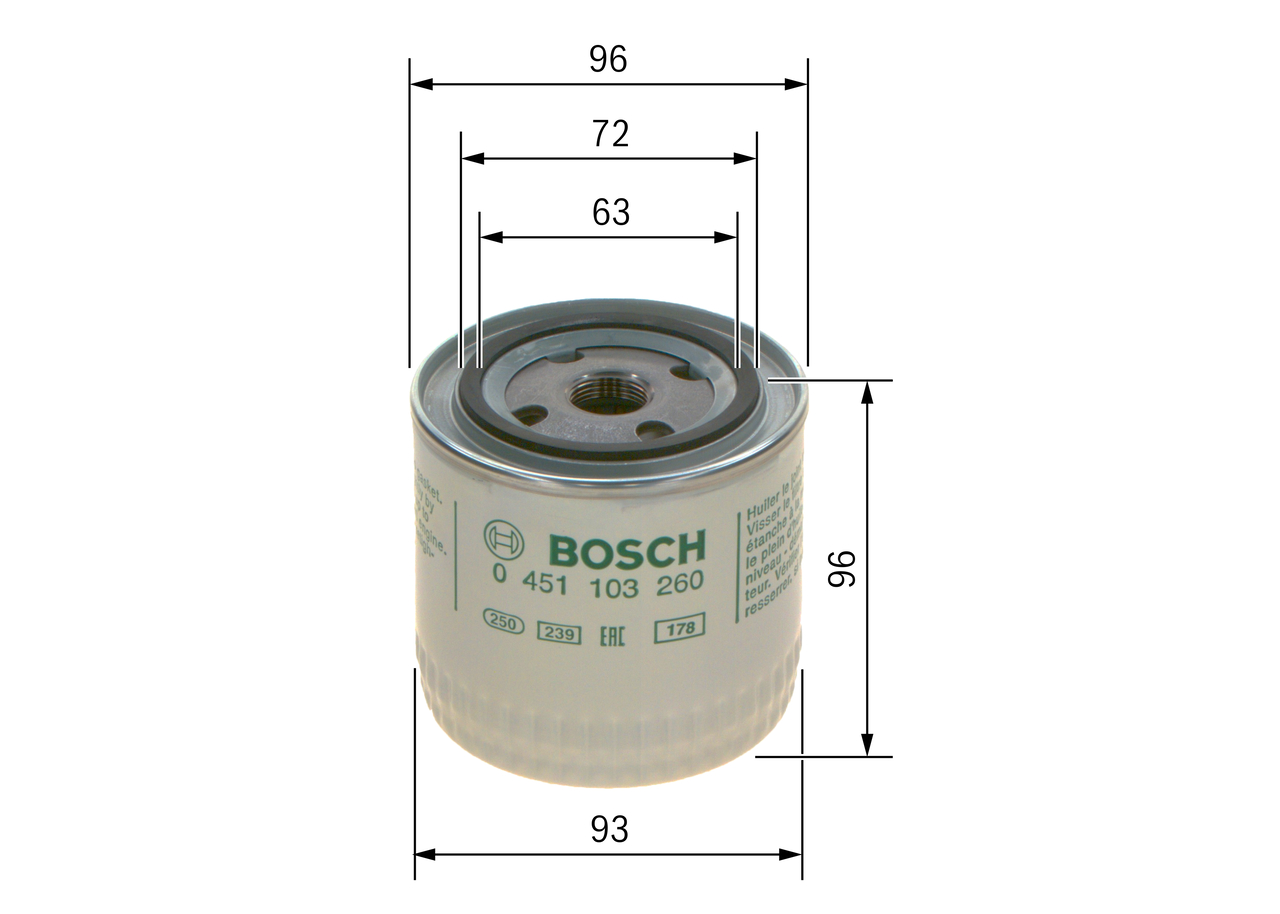 BOSCH Oliefilter 0 451 103 260 Påskruet 85mm M 20 x 1,5 for SANTANA VOLVO CHEVROLET