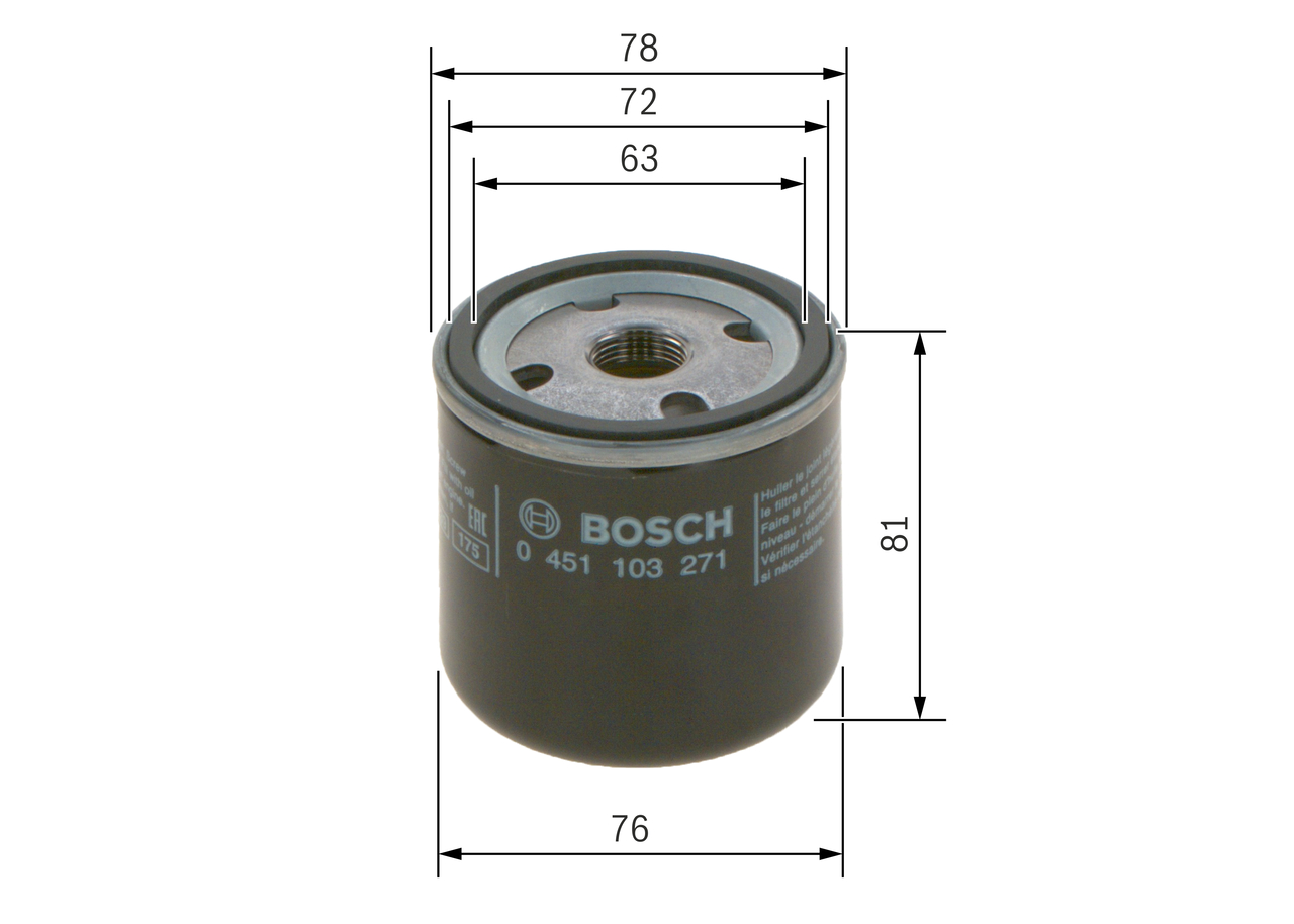 BOSCH Oliefilter 0451103271 Påskruet 81mm 3/4 16 UNF for CHRYSLER FORD VOLVO TALBOT TOYOTA