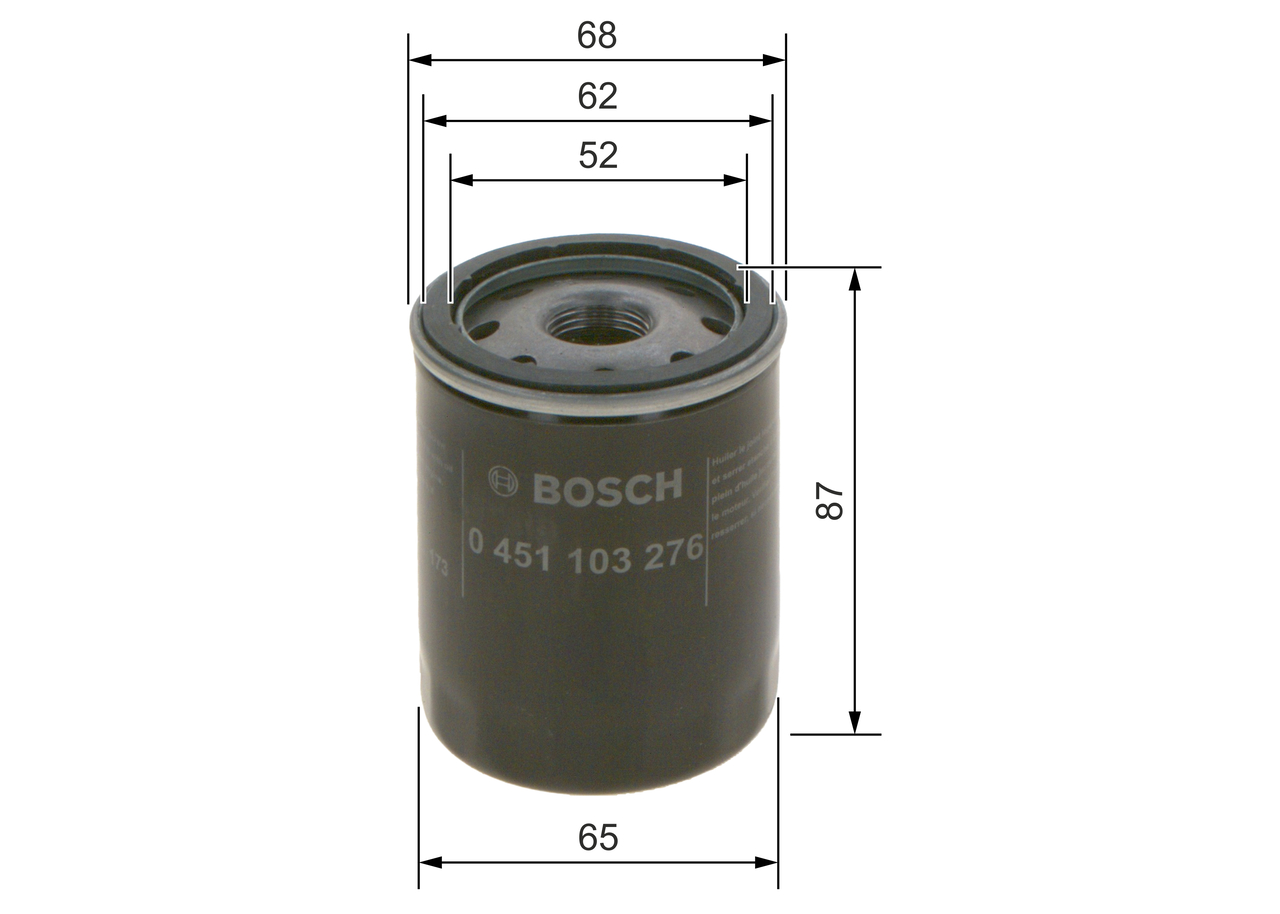 BOSCH Oliefilter 0451103276 Påskruet 87mm 3/4 16 UNF-2B for GMC FIAT TOYOTA DAIHATSU SUZUKI JEEP ISUZU NISSAN HOLDEN CHEVROLET LEXUS VAUXHALL