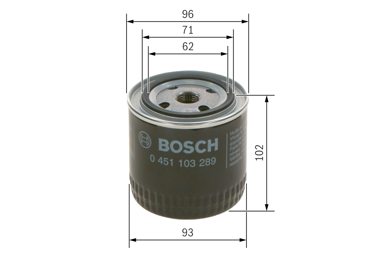 BOSCH Oliefilter 0451103289 Påskruet 95mm 3/4 16 UNF for VW