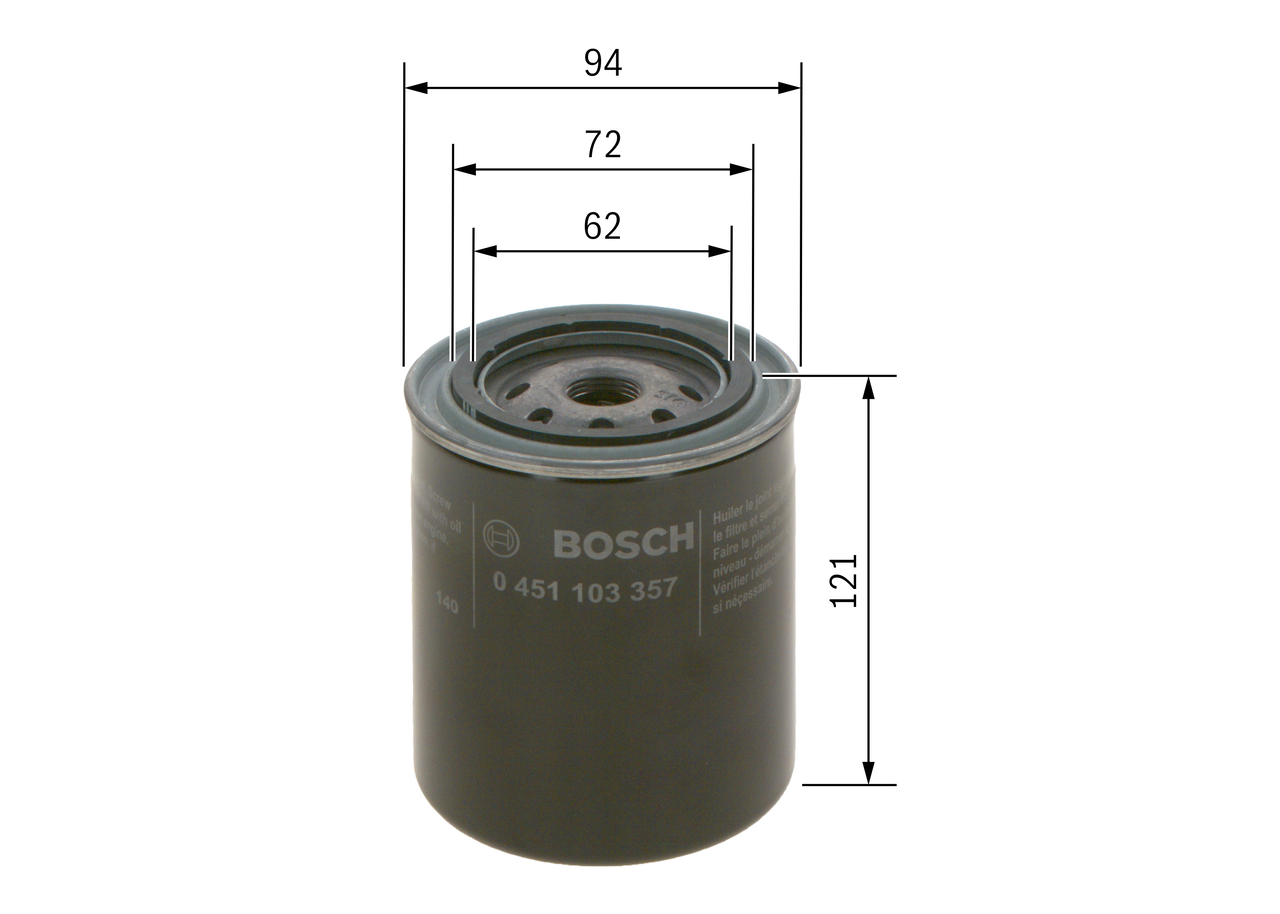 BOSCH Oliefilter 0451103357 Påskruet 121mm 3/4 16 UNF-2B for FORD NISSAN