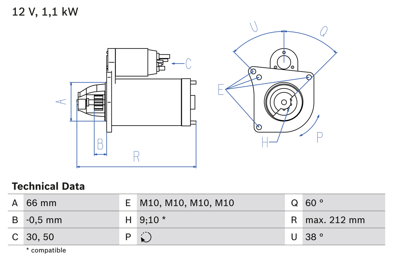 BOSCH Starter 0986016400 for VOLVO RENAULT
