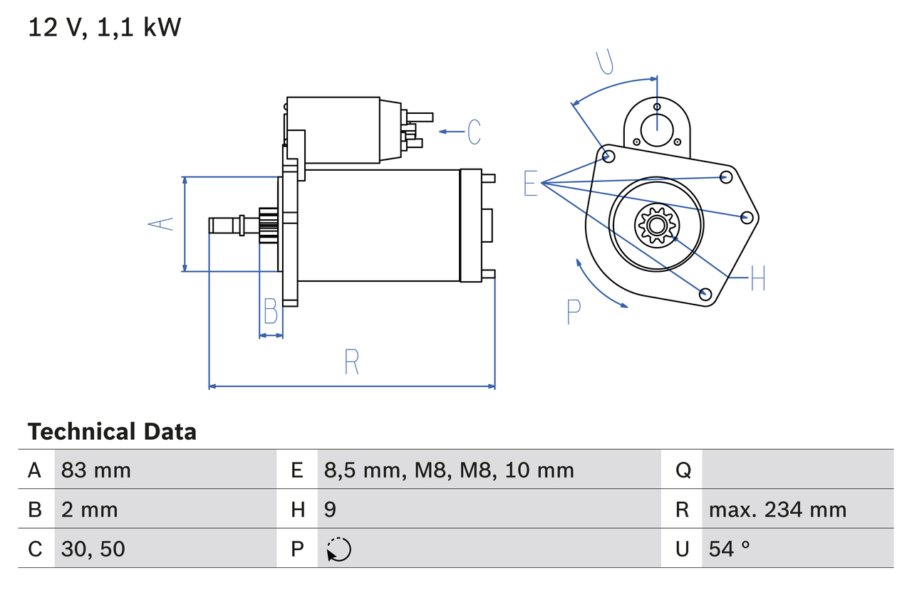 BOSCH Starter 0986016800 for SEAT VW