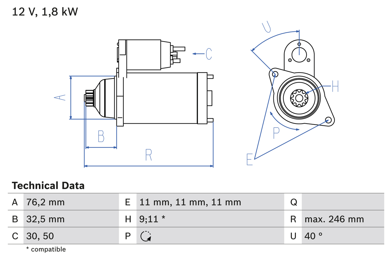 BOSCH Starter 0986017000 for FORD VW MERCEDES-BENZ