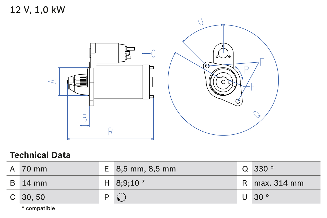 BOSCH Starter 0986018570 for MERCEDES-BENZ