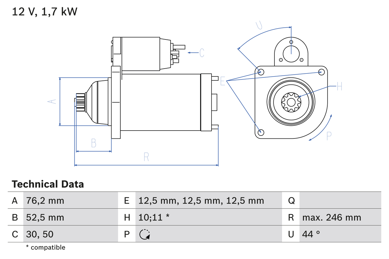 BOSCH Starter 0986020250 for VW