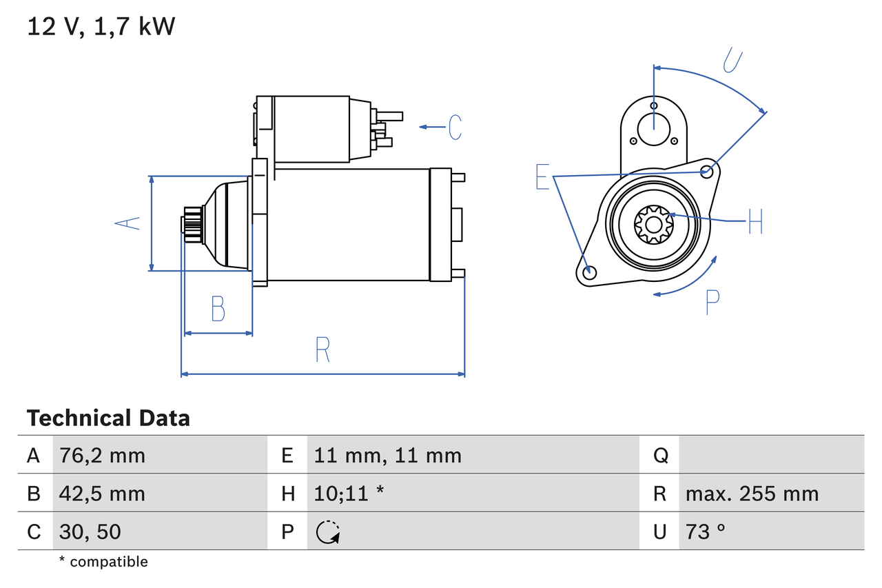 BOSCH Starter 0986020280 for VW