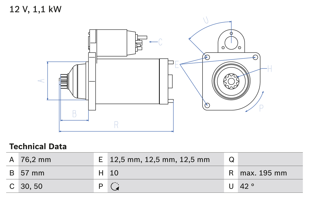 BOSCH Starter 0986020330 for VW