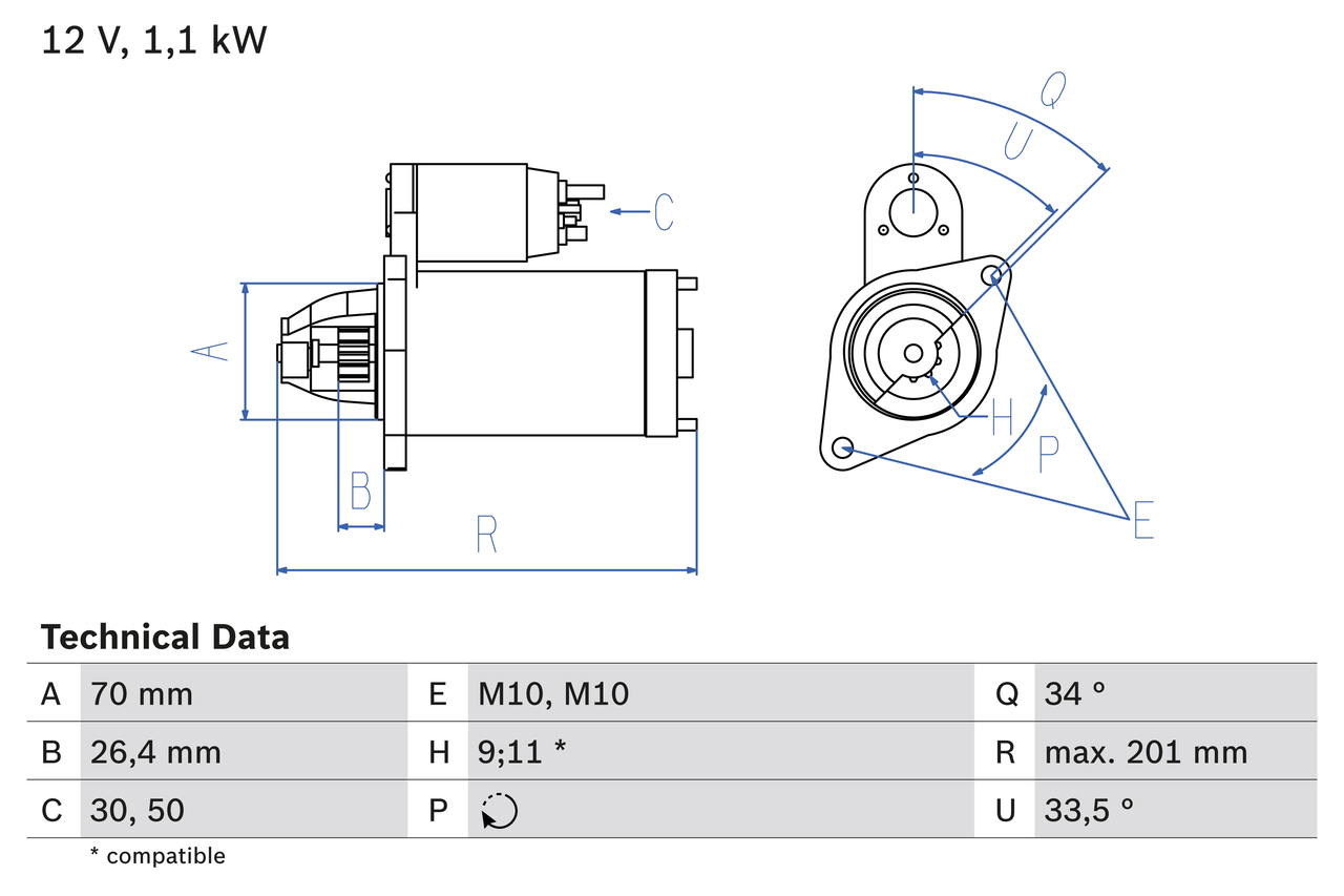 BOSCH Starter 0986020350 for MERCEDES-BENZ