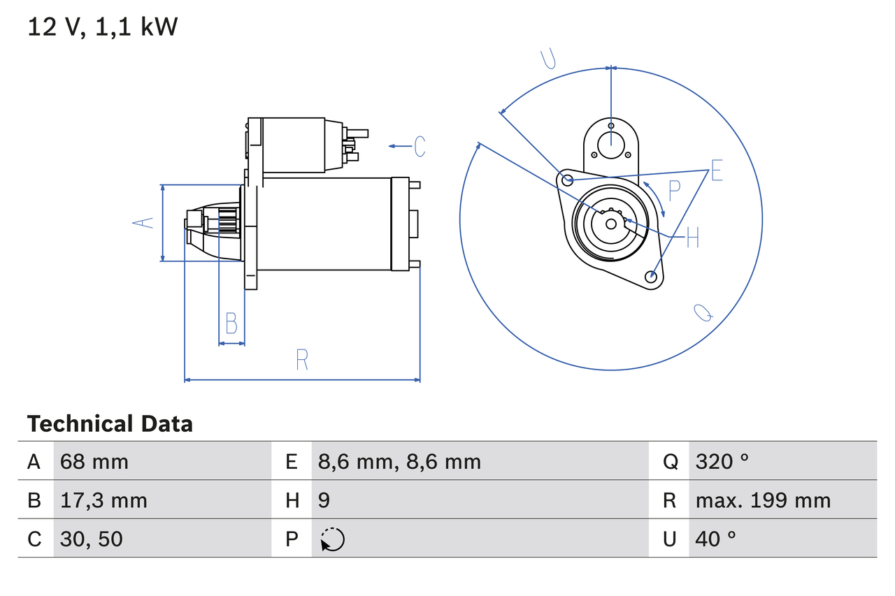 BOSCH Starter 0986023660 for OPEL VAUXHALL CHEVROLET FIAT