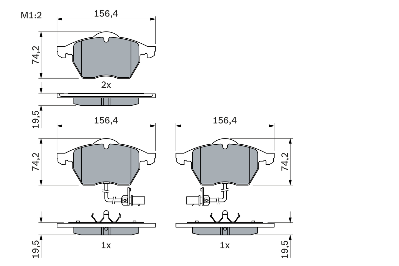 BOSCH Bremseklodser 0986424482 for VW BRILLIANCE AUDI