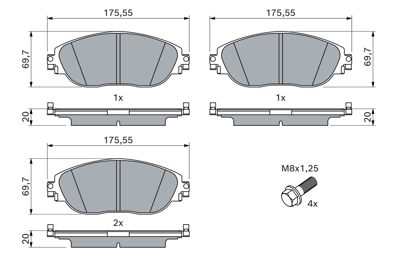 BOSCH Bremseklodser 0986424628 for VW AUDI