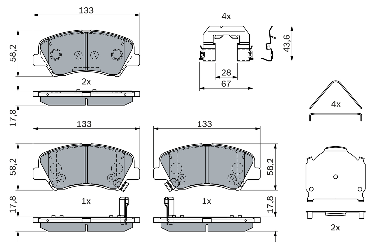 BOSCH Bremseklodser 0986424951 for HYUNDAI
