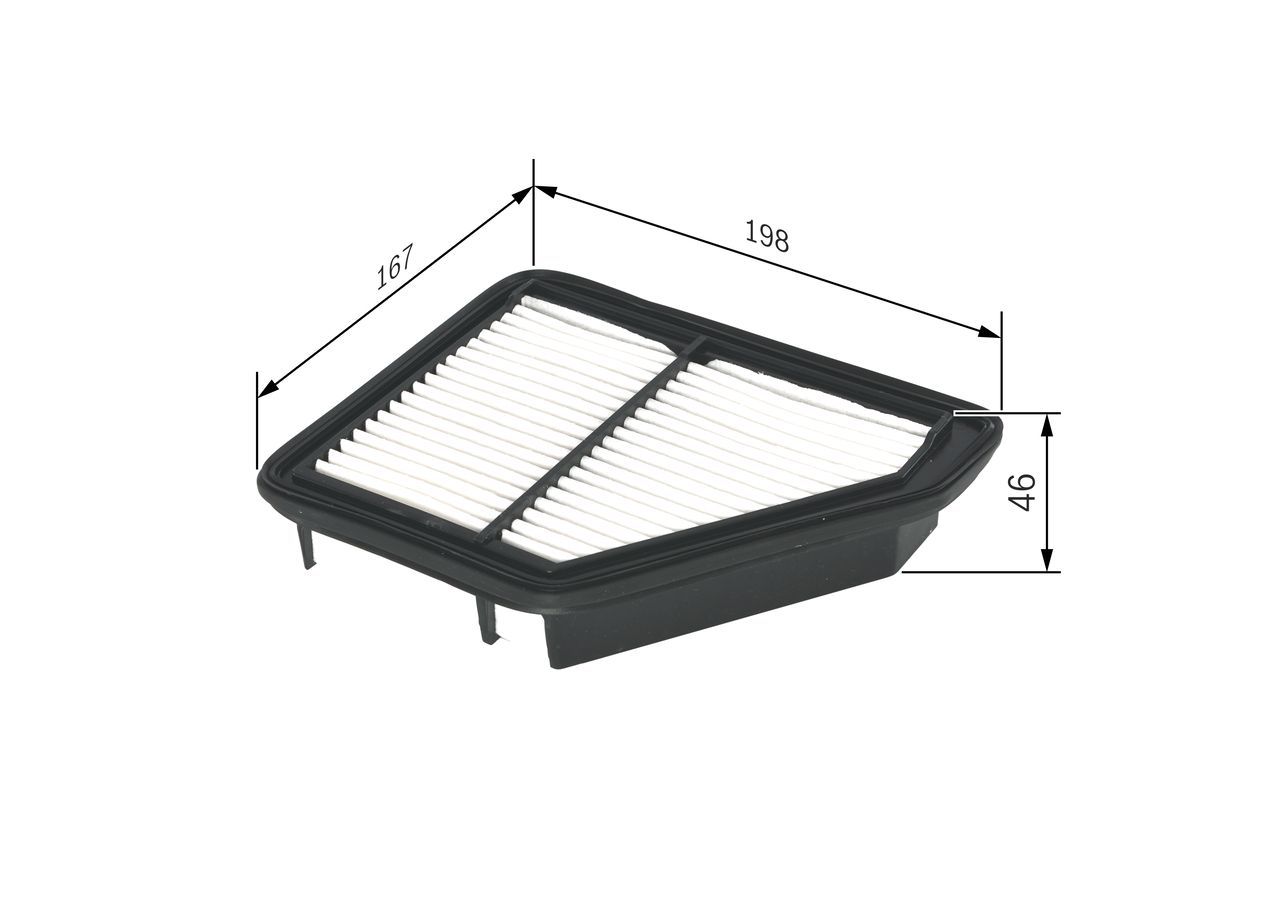 BOSCH Luftfilter f026400132 Filterindsats length_mm_203|Længde [mm]|196 width_mm_206|Bredde [mm]|166 height_mm_209|Højde [mm]|46 46mm for HONDA