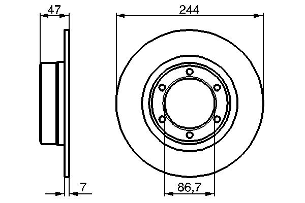 BOSCH Bremseskive 0986478050 fuld 244mm 7mm for PEUGEOT