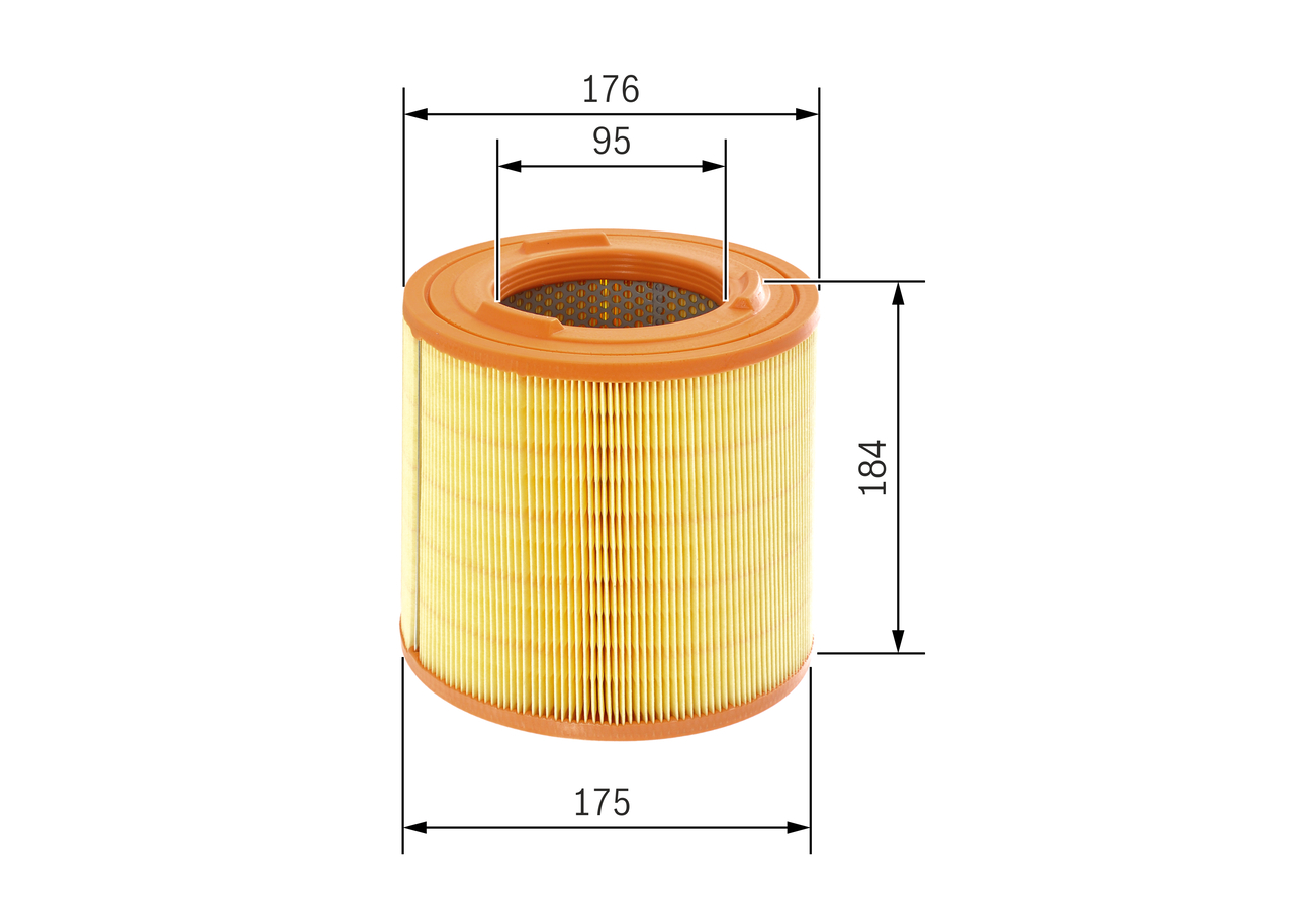 BOSCH Luftfilter f026400183 Filterindsats outer_diameter_mm_497|Yderdiameter [mm]|175,5 diameter_1_mm_341|Diameter 1 [mm]|95,2 height_mm_209|Højde [mm