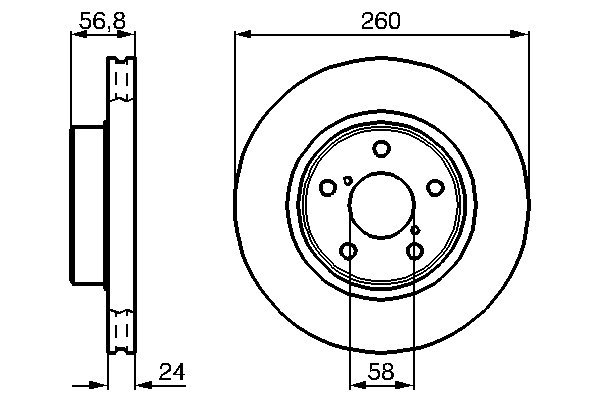 BOSCH Bremseskive 0986478293 ventileret 260mm 24mm for SUBARU