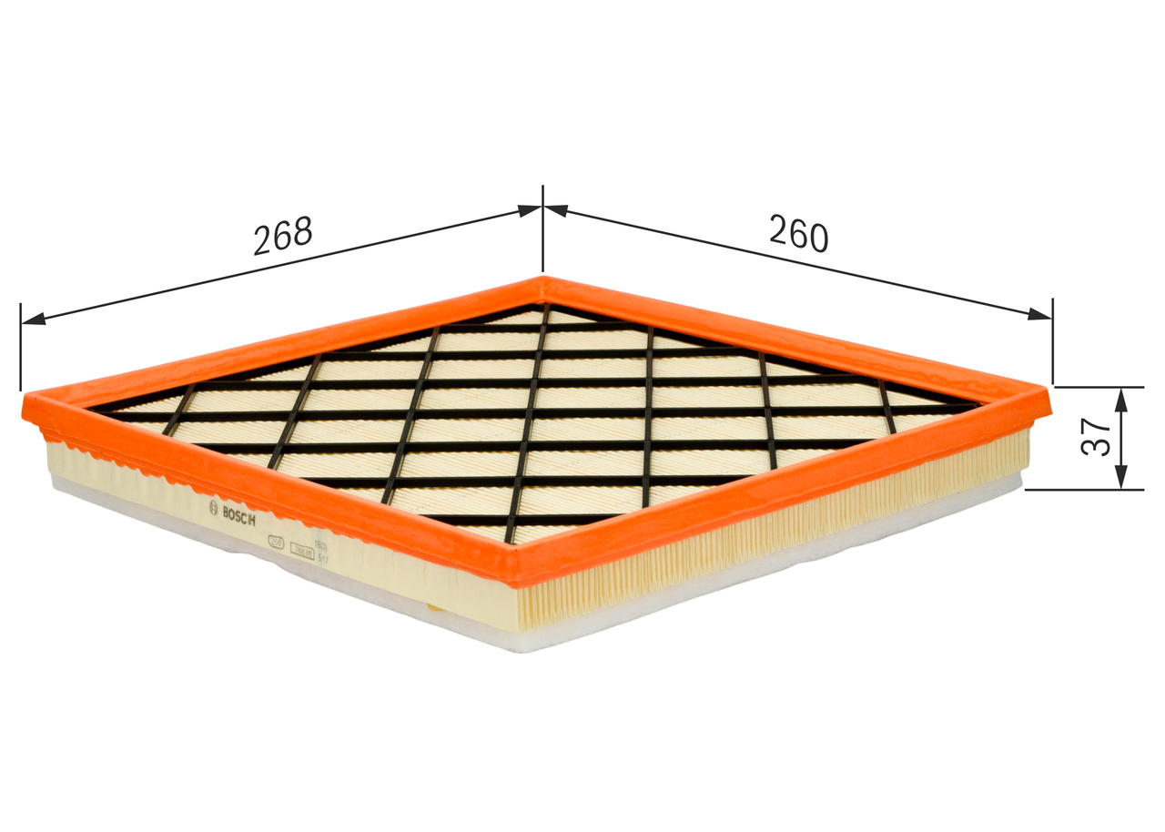 BOSCH Luftfilter f026400217 Filterindsats length_mm_203|Længde [mm]|262 width_mm_206|Bredde [mm]|267 height_mm_209|Højde [mm]|36 36mm for VAUXHALL BU
