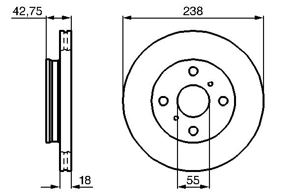 BOSCH Bremseskive 0986478438 ventileret 238mm 18mm for TOYOTA