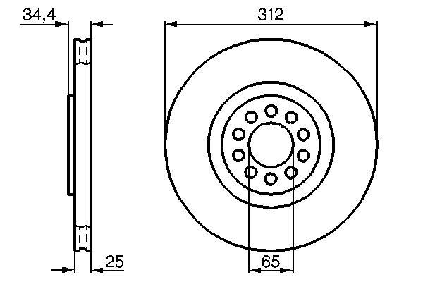 BOSCH Bremseskive 0986478467 ventileret 312mm 25mm for VW