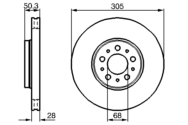 BOSCH Bremseskive 0986479c59 ventileret 305mm 28mm for VOLVO