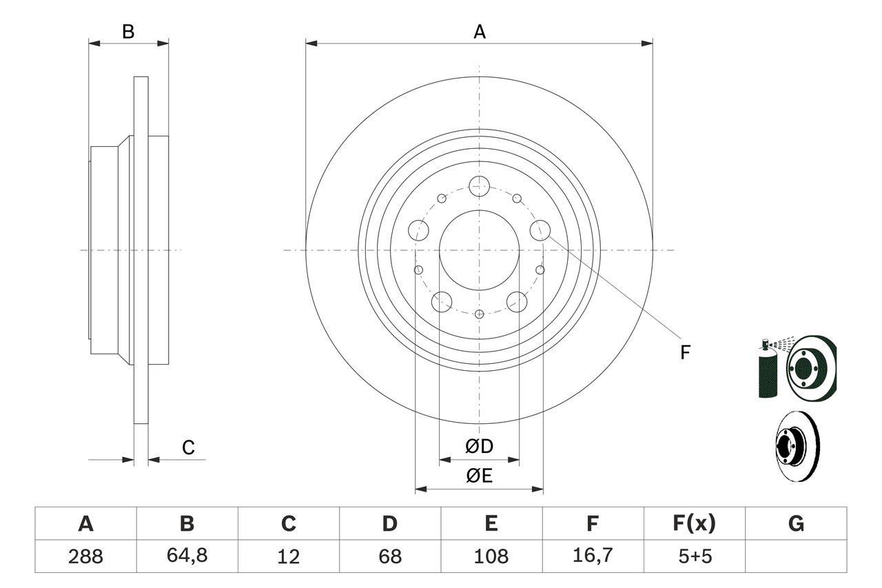 BOSCH Bremseskive 0986478495 fuld 288mm 12mm for VOLVO