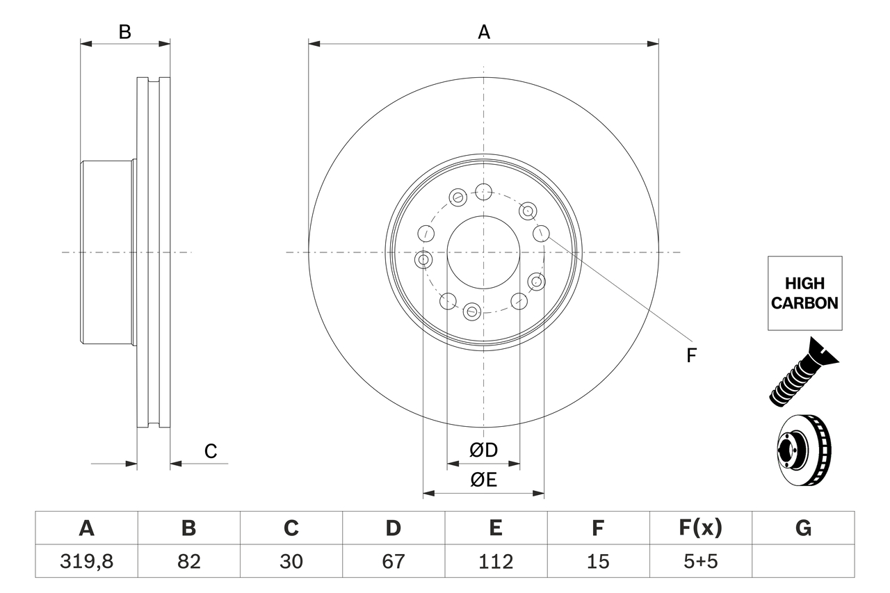 BOSCH Bremseskive 0986478527 indvendig ventileret 320mm 30mm for MERCEDES-BENZ