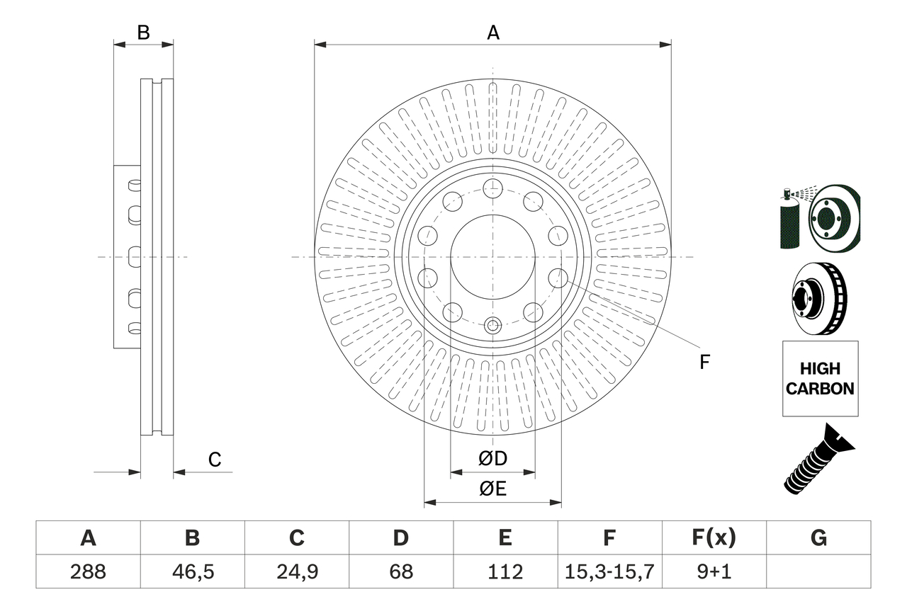 BOSCH Bremseskive 0986478546 indvendig ventileret 288mm 25mm for VW