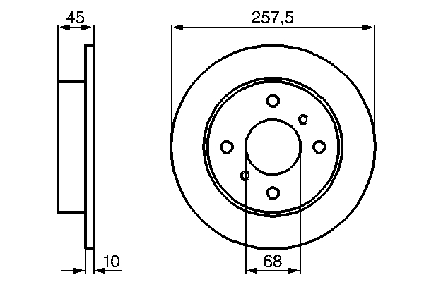 BOSCH Bremseskive 0986478564 fuld 258mm 10mm for NISSAN