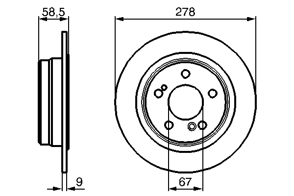 BOSCH Bremseskive 0986478565 fuld 278mm 9mm for MERCEDES-BENZ