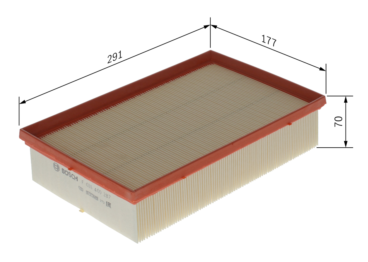 BOSCH Luftfilter f026400287 Filterindsats length_mm_203|Længde [mm]|292 width_mm_206|Bredde [mm]|177 height_mm_209|Højde [mm]|80 quantity_563|Mængde|1