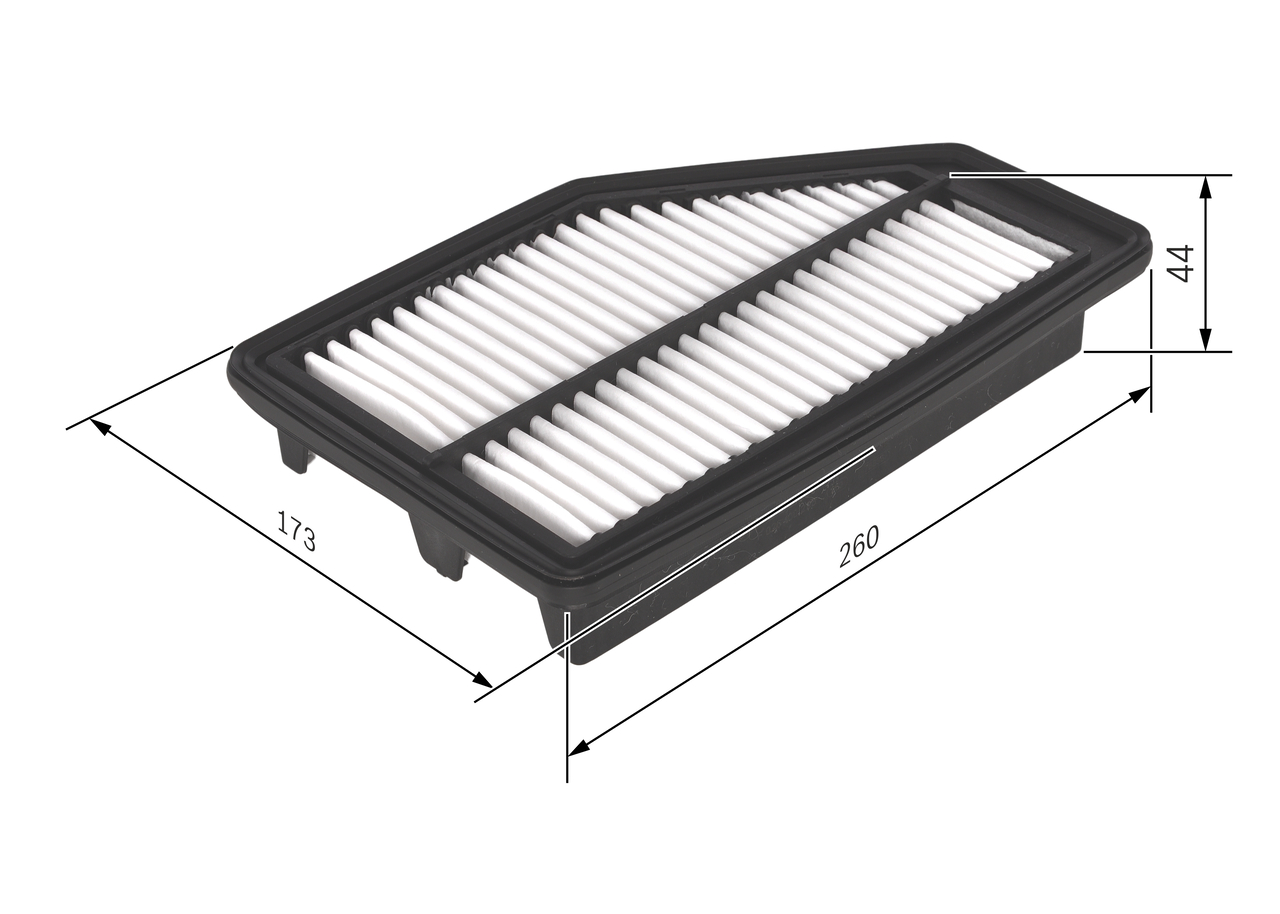 BOSCH Luftfilter f026400295 Filterindsats length_mm_203|Længde [mm]|260 width_mm_206|Bredde [mm]|173 height_mm_209|Højde [mm]|43,5 43,5mm for HONDA I