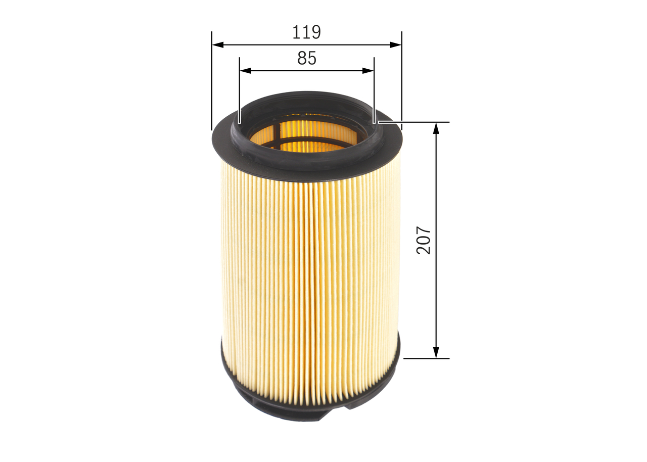 BOSCH Luftfilter f026400299 Filterindsats outer_diameter_mm_497|Yderdiameter [mm]|119 diameter_1_mm_341|Diameter 1 [mm]|84,9 height_mm_209|Højde [mm]|