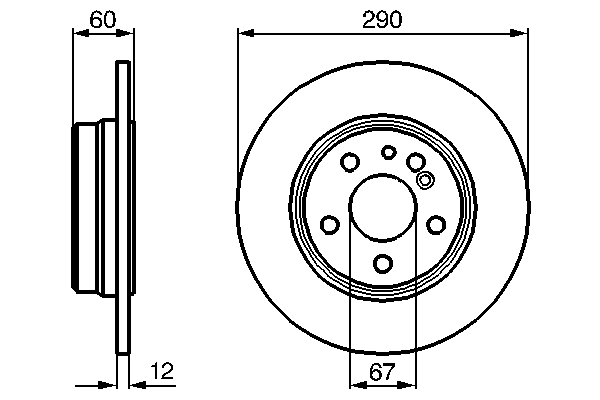BOSCH Bremseskive 0986478607 fuld 290mm 12mm for MERCEDES-BENZ